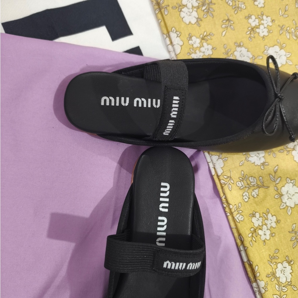 Miu Miu Black Leather Ballet Mules - Picture 2 of 8